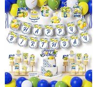 Summer Lemon Party Decoration Packs,Royal Blue Yellow Balloons,Banners,Cake Toppers,Hanging Swirl Streamers,Capri Lemon Birthday Wedding Supplies,Her Main Squeeze Bridal Shower Amalfi Coast Decors