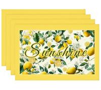Summer Lemon Placemats Set of 4 Country Yellow Rustic Fruit Place Mats for Kitchen Party Dining Home Table Decor Heat-Resistant Washable 12x18 Inch