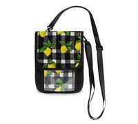 Summer Lemon Plaid Gingham Black Travel Wallet Passport Holder Travel pouching Slim Lightweight Crossbody Bag with Adjustable Strap