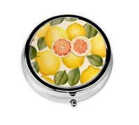 Summer Lemon Printed Round Pill Organizer with 3 Compartments, Portable Mini Pill Box Pill Case for Medicine, Vitamin, Fish Oil, Supplements