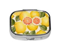 Summer Lemon Printed Square Pill Organizer with 2 Compartments, Portable Mini Pill Box Pill Case for Medicine, Vitamin, Fish Oil, Supplements