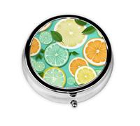 Summer Lemon Slice Leaves Round Pill Box with 3 Compartments, Mini Metal Pill Organizer for Purse or Pocket, Lightweight Portable for Daily Use Gifts Travel