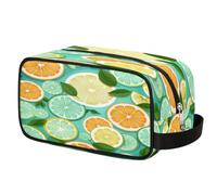 Summer Lemon Slice Leaves Toiletry Bag for Travel, Cosmetic Makeup Bag Waterproof Polyester Shaving Bag for Men Women Kids, Portable Organizer for Bathroom Gym Vacation