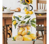 Summer Lemon Table Runner 13x72 Inches Long Modernism Watercolor Yellow Fruit Cotton Linen Table Runner Burlap Style for Dinner Table Party Decor Tabletop Decorations