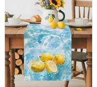 Summer Lemon Watercolor Table Runner 36 Inches Long, Blue Gradient Water Ripple Washable Table Runners Heat-Insulation Kitchen Dining Table Decorations for Home Party Decor 13x36in