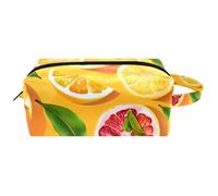 Summer Lemons and Sliced Fruits Women Cosmetic Bag Beauty Bag, Portable Hanging Travel Toiletry Bag, Leather Make Up Pouch Kids Pencil Case