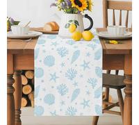 Summer Light Blue Shell Coral Conch Table Runner 72 Inches Long, Ocean Life Starfish Pearl Washable Table Runners Heat-Insulation Kitchen Dining Table Decorations for Home Party Decor 13x72in