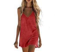 Summer Linen Dresses for Women UK 2026 Boho Maxi Sundress Solid Color Loose Vest Dresses Loose Flowy Comfy Beach Holiday Dress Tunic Tank Dress V Neck Sleeveless Sundress Beach Coverup Watermelon Red
