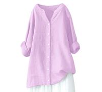 Summer Linen Tops for Women 2026 Vacation Trendy V Neck Long Sleeve Shirts Casual Button Up Tunic Clothes Dark Green Hot Pink Light Blue Orange Brown Dark Gray Green L XXL 3XL 4XL 5XL M S XL