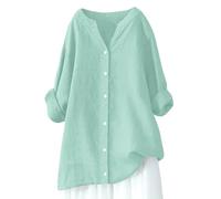 Summer Linen Tops for Women 2026 Vacation Trendy V Neck Long Sleeve Shirts Casual Button Up Tunic Clothes Dark Green Hot Pink Light Blue Orange Brown Dark Gray Green L XXL 3XL 4XL 5XL M S XL