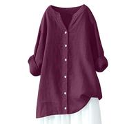 Summer Linen Tops for Women 2026 Vacation Trendy V Neck Long Sleeve Shirts Casual Button Up Tunic Clothes Dark Green Hot Pink Light Blue Orange Brown Dark Gray Green L XXL 3XL 4XL 5XL M S XL