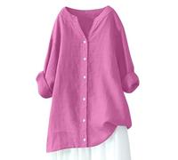 Summer Linen Tops for Women 2026 Vacation Trendy V Neck Long Sleeve Shirts Casual Button Up Tunic Clothes Dark Green Hot Pink Light Blue Orange Brown Dark Gray Green L XXL 3XL 4XL 5XL M S XL