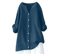 Summer Linen Tops for Women 2026 Vacation Trendy V Neck Long Sleeve Shirts Casual Button Up Tunic Clothes Dark Green Hot Pink Light Blue Orange Brown Dark Gray Green L XXL 3XL 4XL 5XL M S XL