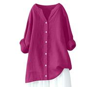Summer Linen Tops for Women 2026 Vacation Trendy V Neck Long Sleeve Shirts Casual Button Up Tunic Clothes Dark Green Hot Pink Light Blue Orange Brown Dark Gray Green L XXL 3XL 4XL 5XL M S XL