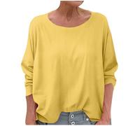 Summer Linen Tops for Women Cotton-Linen Muslin T Shirts Elegant Long Sleeved Plain Blouse Going Out Casual Loose Tee Shirt Lagenlook Work Lightweight Ladies Tunic Top UK Sale Clearance Yellow