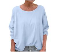 Summer Linen Tops for Women Cotton-Linen Muslin T Shirts Elegant Long Sleeved Plain Blouse Going Out Casual Loose Tee Shirt Lagenlook Work Lightweight Ladies Tunic Top UK Clearance
