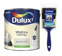 Summer Linen Walls & Ceilings Silk Emulsion Paint 2.5L + 3" Emulsion Paint Brush - Smooth Washable Silk Finish, Quick Dry, Low-VOC, Easy Application for Interior Walls & Ceilings