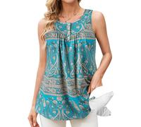 Summer Loose Fit Tank Top for Women Front Pleated Camisole Button Painted Vest Bohemia Green M