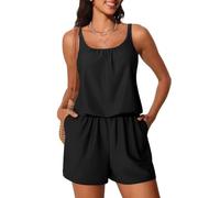 Summer Mae Swim Romper Women's One Piece Swimsuits with Pockets 2025 Blouson Modest Bathing Suits, Black, 6-8
