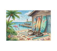 Summer Maine Coons Cat Beach Jigsaw Puzzles for Adults 300 Piece, Coastal Kitten Beachy Cottage Wooden Puzzles, Fun Pattern Decor for Home Entertainment