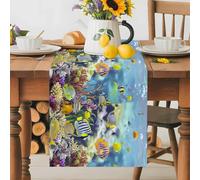 Summer Marina Life Table Runner 18x72 Inches Long Ocean Tropical Fish Coral Cotton Linen Table Runner Burlap Style for Dinner Table Party Decor Tabletop Decorations