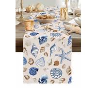 Summer Marine Life Table Runner 36 Inches Long, Watercolor Conch Starfish Ocean Shells Vintage Washable Table Runners Heat-Insulation Kitchen Dining Table Decorations for Home Party Decor, 13"x36"