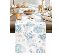 Summer Marine Life Table Runner 70 Inches Long, Ocean Blue Coral Shells Coastal Conch Washable Table Runners Heat-Insulation Kitchen Dining Table Decorations for Home Party Decor, 13"x70"