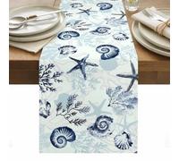 Summer Marine Life Table Runner 72 Inches Long, Ocean Watercolor Sea Conch Starfish Shell Coastal Washable Table Runners Heat-Insulation Kitchen Dining Table Decorations for Home Party Decor, 13"x72"