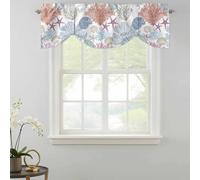 Summer Marine Life Tie Up Valances Curtain, Ocean Coral Blue Conch Silhouette Graffiti Starfish Adjustable Rod Pocket Short Window Treatment Tie Up Curtains Valances for Kitchen Bathroom 42x12 Inch