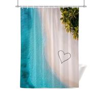 Summer Marine Shower Curtain for Bathroom, Tropical Blue Beach Wave Love Waterproof Cloth Fabric Bathroom Accessories Set with 12 Rust Proof Plastic Hooks, 56” x 78”