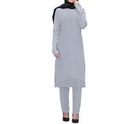 Summer Maxi Dress-Women'S Muslim Robe Set Burning Flower Two Piece Set Round Neck Loose Temperament Prayer Clothes