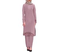 Summer Maxi Dress-Women'S Muslim Robe Set Burning Flower Two Piece Set Round Neck Loose Temperament Prayer Clothes