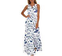 Summer Maxi Dresses for Women UK Floral Sleeveless Flowy Casual Long Dress Going Out Beach Boho Vacation Sundresses Elegant Wedding Guests Party V Neck A-Line Floaty Vest Dresses