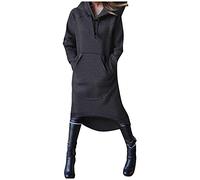Summer Maxi Dresses For Women Uk-Ladies Solid Color Pullover Long Sleeves Hooded Long Sweatshirt Dress With Pocket