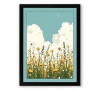 Summer Meadow Modern Framed Wall Art Print A4 (29.7×21cm) Black, Wall Decor for Living Room, Bedroom, Office & Home, Ready to Hang, Art Gift