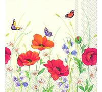 Summer Meadow Poppies and Butterflies IHR Paper Lunch Napkins 20 in Pack 3 ply 33 cm Square
