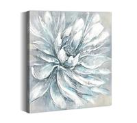 summer melody Abstract Flower Canvas Wall Art: Elegant White Modern Floral Painting Contemporary Blue Silver Peony Picture Gray Nature Botanical Prints Gallery Artwork for Bedroom