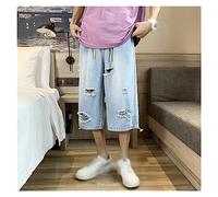 Summer Men Denim Shorts Cropped Pants Ripped Hole Casual Baggy Straight Seven Points Shorts Male Streetwear (Color : D, Size : 4XL code)