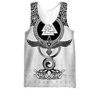 Summer Men Women Viking Mesh Vest - Nordic 3D Print Novelty Crewneck Lightweight Sleeveless Tank Tops(Raven,XL)