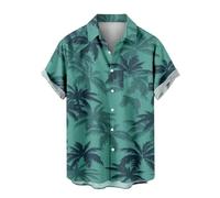 Summer Men's Hawaiian Short Sleeve Shirts - Tropical Style Printed Color Clash Short Sleeve Shirts Beach Holiday Traveling Summer Tops Relaxed Fit Shirts Pocketless Design Casual Shirts Blue