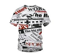 Summer Men's T-Shirt 3D Printed English Newspaper Pattern Casual Men's Clothing,WER,4XL
