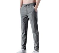 Summer Men's Thin Ice Silk Casual Pants Men Breathable - Fast Dry - Stretch - Slim-Fit Outdoor Quick Dry Jogging Pants Male Lightweight Sweatpants Straight-Fit Athletic Trousers Grey