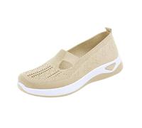 Summer Mesh Sneaker for Womens Ladies Lightweight Slip on Trainers Sketches Wide Fit Ankle Strap Low Wedge Trainers UK Size Walking Breathable Mesh Sneakers Running Training Women Shoes Size 6 Beige