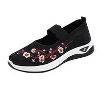 Summer Mesh Sneaker for Womens Ladies Slip on Trainers Sketches Wide Ankle Strap Low Wedge Trainers UK Size Walking Breathable Mesh Sneakers Running Training Women Lightweight Shoes Size 6 Black
