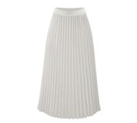 Summer Midi Skirts for Women UK Elastic Waisted Chiffon Pleated A-line Skirts Solid Flowy High Waist Swing Sun Dress Elegant Bottoms for Office Work Party Beach Photos01 White M
