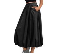Summer Midi Skirts for Women UK Y2K Stylish Elastic High Waist Bubble Hem Skirts with Pockets Casual Flowy Pleated A-Line Skirt My Orders Clearance Order 2025 Trending Black