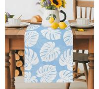 Summer Monstera on Blue Table Runner 36 Inches Long, Tropical Plant Leaves Seamless Washable Table Runners Heat-Insulation Kitchen Dining Table Decorations for Home Party Decor 13x36in