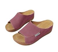 Summer Mules Women's Comfortable Orthopaedic Shoes Platform Slippers Slip On Mules Women with Footbed Slippers Seniors Beach Sandals Washable Platform Sandals Comfortable, red, 5 UK