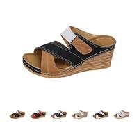 Summer Mules, Women's Comfortable Shoes with Wedge Heel for Women, Summer Sandals, Orthopaedic Shoes, Two-Tone Beach Sandals, Breathable Leisure Sandals, Slip-On Platform Sandals for Summer, Mother's