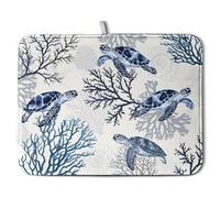 Summer Nautical Coastal Dish Drying Mat for Kitchen Counter Ocean Coral Sea Turtle Drying Rack Mats Beach Blue Dishes Drainer Mat Absorbent Microfiber Large Dish Draining Pad 18x24 Inch